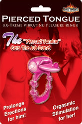 Xtreme Vibes Vibrating Cock Ring with Pierced Tongue Sleeve Magenta Pink BULLETS